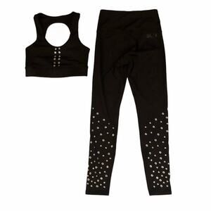 Soulcycle Grommet Sports Bra & Leggings Set Black Silver